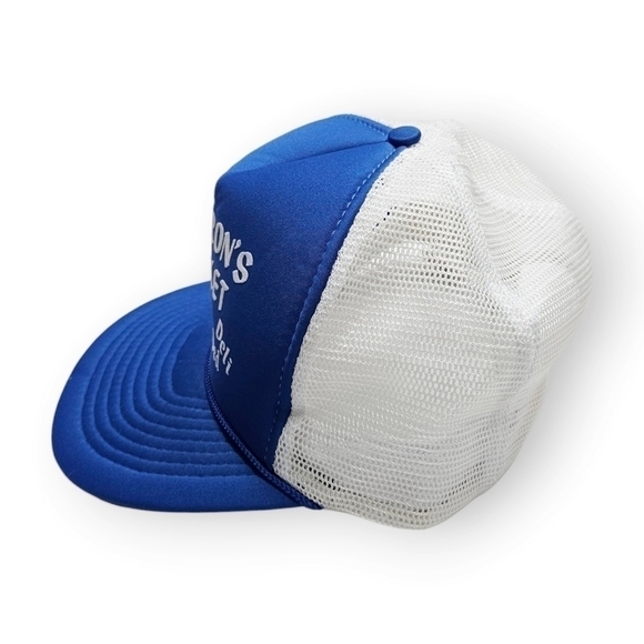 Vintage 80s Trucker Hat Shearons Market Nissin Cap Hillbilly Snapback Blue White - Picture 3 of 7